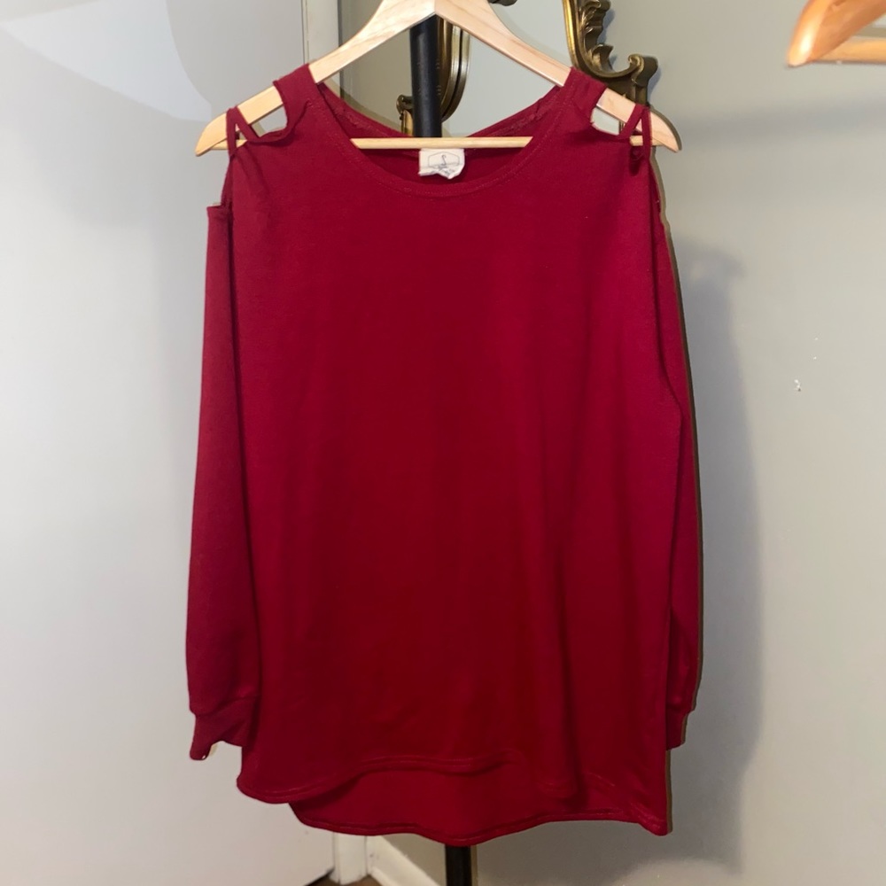 Long sleeve red off the shoulder Sweater size Small